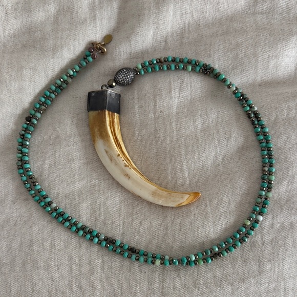 RARE KARLI BUXTON GENUINE TURQUOISE AND HORN NECKLACE - Picture 2 of 4